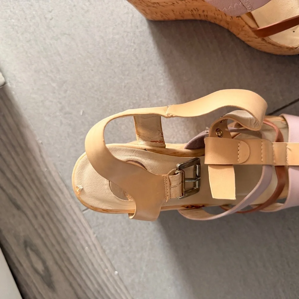 Wedge Sandals in Tan and Blush - Women's Strappy Cork Wedges